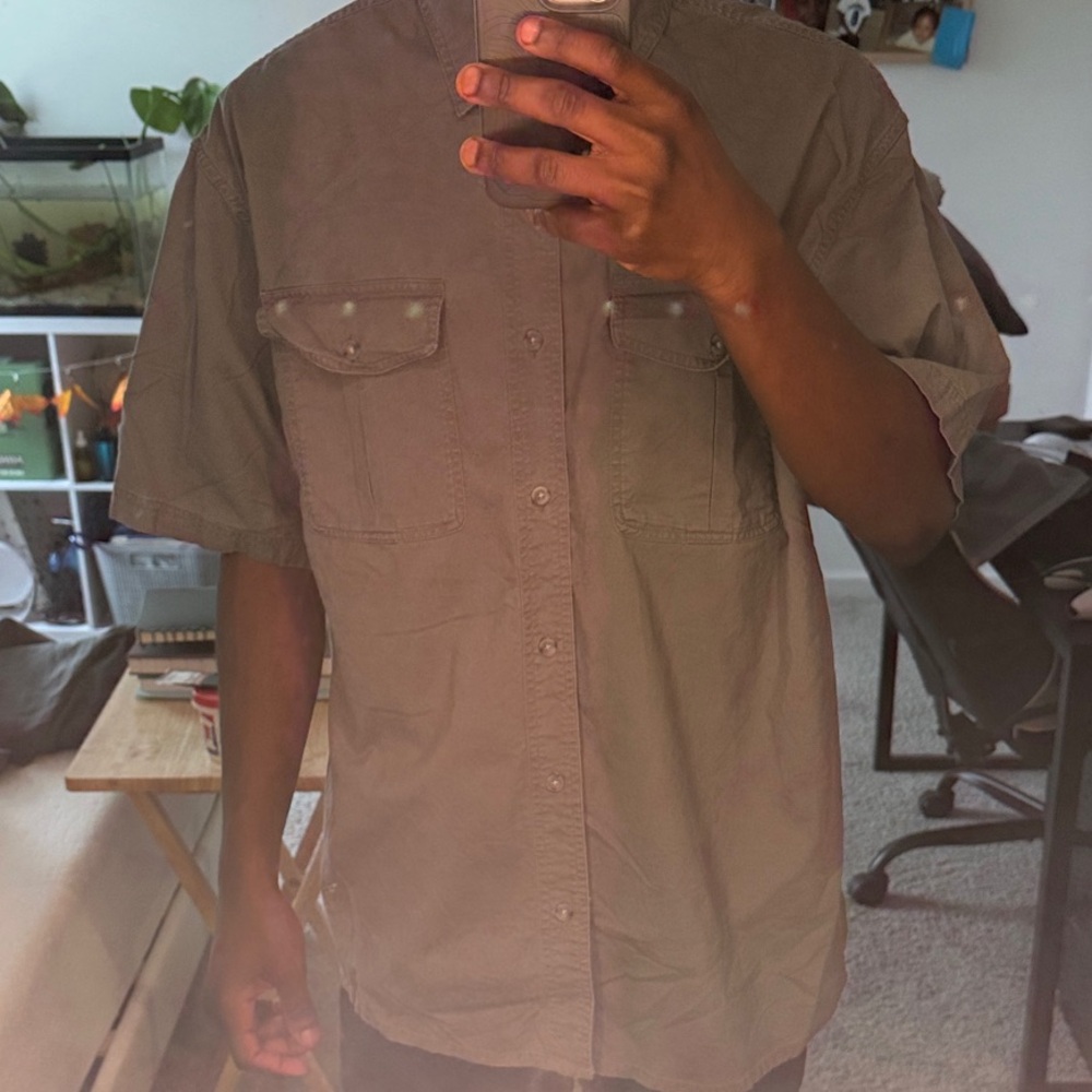 Men's Casual Tan Button Down Shirt